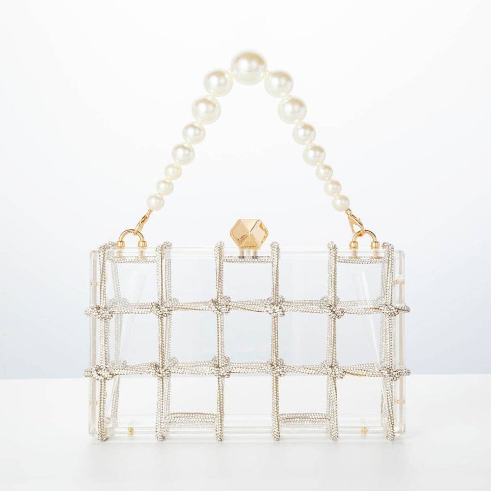 ONE OF A KIND! Luxurious Gold Diamond Acrylic Evening Bag